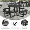 Flash Furniture Creekside 46 in Round Outdoor Picnic Table W/ Umbrella Hole, Black Top/Seat/Frame, Mesh Metal Top SLF-EMR46-H60L-BK-GG